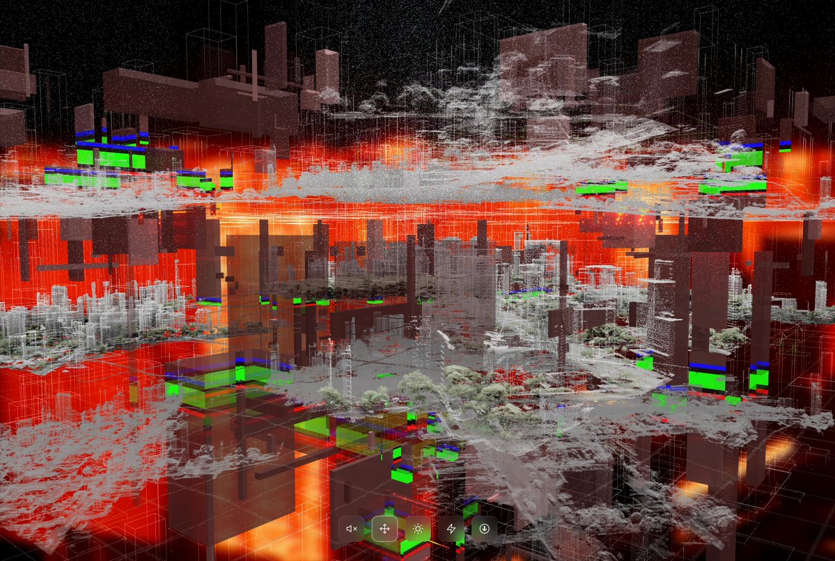 The image features an abstract art piece that combines elements of 3D modeling, such as cubes and buildings, with digital art techniques like neon colors and shading. The artwork appears to be a digital collage or mixed media piece, which adds depth and complexity to its visual appeal. The post about this artwork highlights the interactive nature of modern art and how it can engage viewers in unique ways compared to traditional static pieces.