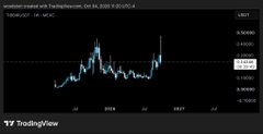 A TradingView chart showing a candlestick price graph for AUDNZD currency pair with a TradingView logo visible.