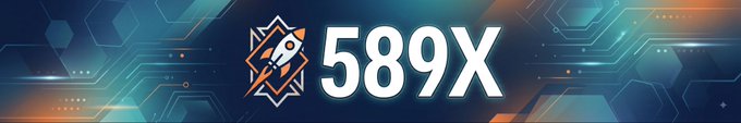 A digital graphic with an orange logo and the text '589X' displayed on a tech-style blue circuit board background.