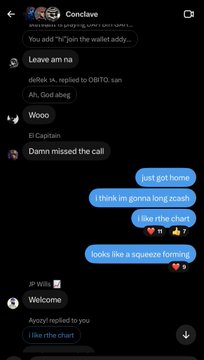 A screenshot of a group chat called "Conclave" where the user shares a successful $ZEC trade call at $797, followed by messages like "just got home I think im gonna long zcash" and "looks like a squeeze forming" from other members, aligning with the post's claim of a free, accurate crypto trading call resulting in a 60% gain.