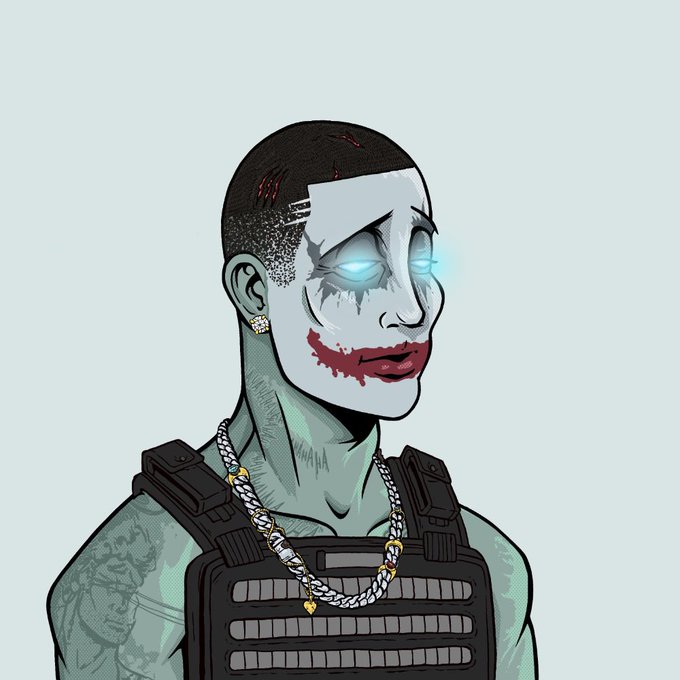 This NFT features a character with joker-like makeup and glowing eyes, wearing a bulletproof vest and chains, resonating with the exclusivity implied by "@DeGodsNFT". The caption "you had to be there" suggests a shared, memorable experience within this community.