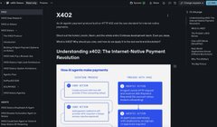 A GitHub repository overview for 'X402' titled 'Revolutionizing x402: The Internet Native Payment Revolution,' showing its about section and pinned repository details.