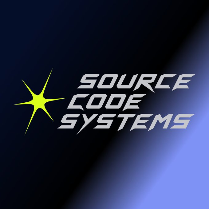 A logo graphic reading 'SOURCE CODE SYSTEMS' in stylized silver text with a yellow/green starburst on a dark blue gradient background.