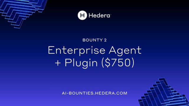 The image features a blue background with white text that reads "Bounty 2 of the Hedera AI Studio Agent Bounty Campaign". The text is positioned above an image of a pyramid, which is part of the overall design for the campaign's logo. This combination of elements creates a visually appealing and cohesive presentation, drawing attention to the campaign's message and purpose.