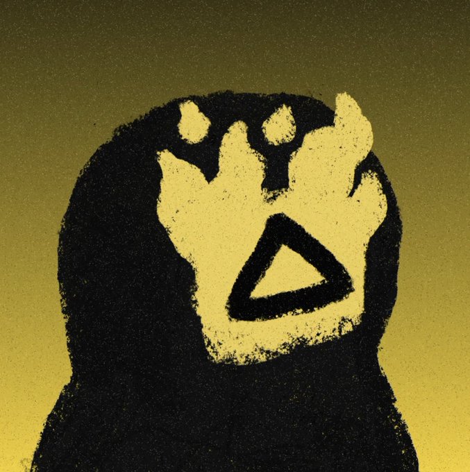 A stylized, textured illustration of a black gorilla with a glowing yellow face, set against an olive-green gradient background.