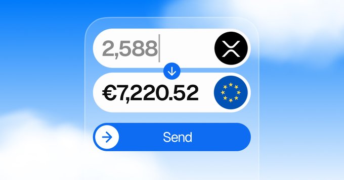 The image features an illustration of a currency conversion app with a visual representation of three different types of coins. The app appears to be related to cryptocurrency as there are Bitcoin icons, indicating its connection to Bitcoin exchanges or transactions. A message on the screen suggests that users can now send Bitcoins directly from their bank account through a peer-to-peer network called SEPA,ACH,faster payments or ACH in Europe with XRP. The app features three distinct icons representing various coins and offers immediate transactions at no fees. It is an advertisement for the app promoting an exchange of Bitcoin to other cryptocurrencies like XRP, focusing on its benefits over traditional wire transfers.