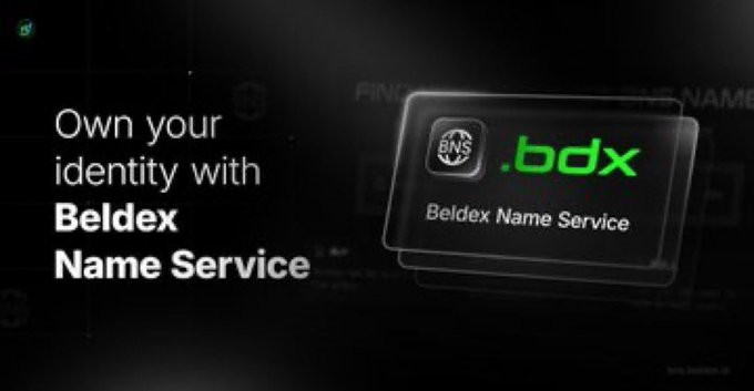 This image features a promotional graphic for the Beldex Name Service, displaying the text "Own your identity with Beldex Name Service" alongside a digital card showing the ".bdx" domain suffix. The image visually represents the post's theme of digital sovereignty and privacy by framing the service as a tool for users to control their online identity.