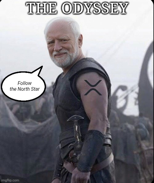A meme featuring Charles Dance as Tywin Lannister from Game of Thrones, with the text 'THE ODYSSEY' at the top, a brand symbol tattooed on his arm, and a speech bubble saying 'Follow the North Star'.