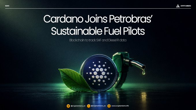 https://www.google.com/url?sa=i&source=images&cd=&ved=0ahUKEwjH9JjS4tLLAhWGm4MKHWxzCYgQjRwIBw&url=https%3A%2F%2Fcrypto.news%2Fcardano-joins-petrobras-sustainable-fuel-pilots%2F&psig=AQOj_aqQ8DhG0mRwT3Q&ust=1456684200000000&cad=rjaThis is a news graphic with the headline 'Cardano Joins Petrobras' Sustainable Fuel Pilots' and subtext 'Blockchain to track SAF and Diesel R data,' featuring a Cardano coin next to a green leaf and a fuel nozzle dripping oil.