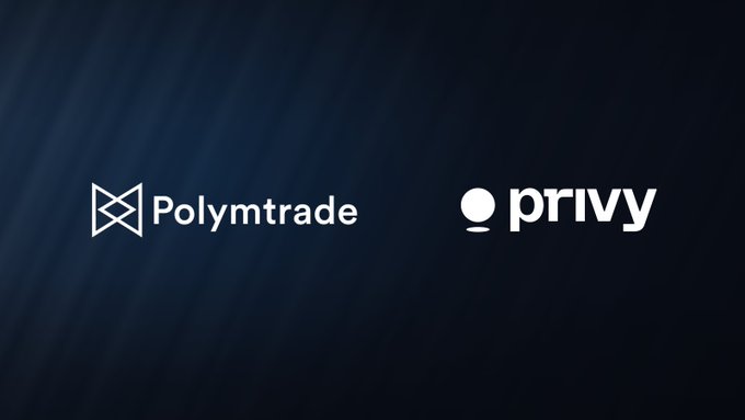 A dark blue background displaying the white logos for 'Polymtrade' on the left and 'privy' on the right.