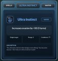 A dark blue 'Ultra Instinct' spell or perk card that increases damage by +10.0.