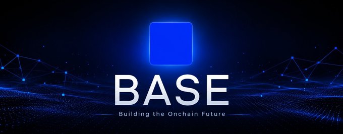 The image features a banner that reads "Base" with a blue square logo at its center, surrounded by blue lines and dots. The text "Building the Onchain Future" is also present below the logo. This suggests that Base is an organization or platform focused on building and maintaining connections within the blockchain ecosystem.