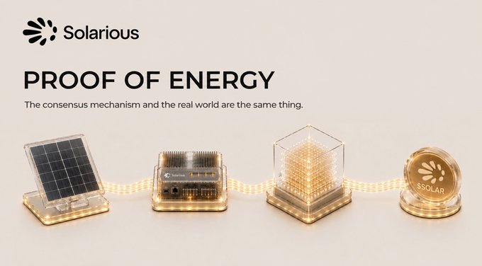 The image features a poster for "Proof of Energy" that includes four different objects, each representing a component of energy production or storage. These components include solar panels, a crystal cube, a coin, and a block chain. The poster highlights the importance of these components in the process of creating new tokens, which are then used to mint new coins. This process ensures that the energy produced is stored securely and can be used for various purposes.