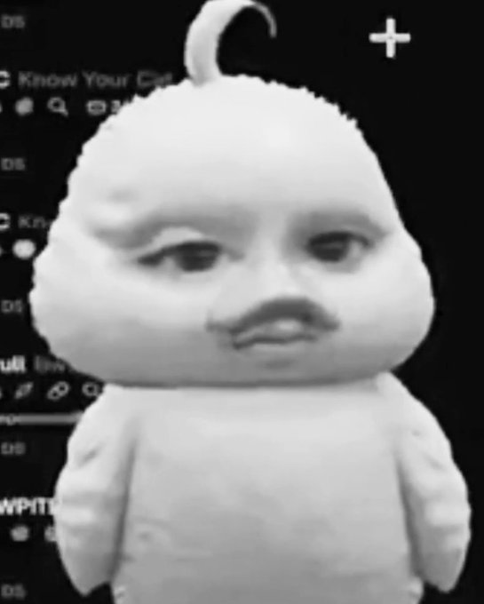 A grinning baby's head photoshopped onto a chubby white body stands in front of a phone screen showing a "Know Your C..." page (Know Your Customer verification). The image humorously mocks the repetitive KYC verification process required on multiple launchpads, capturing the weariness of users having to complete identity checks yet again.