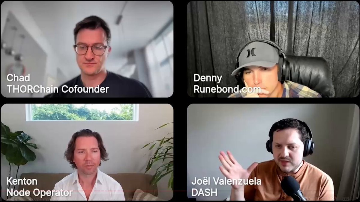 The image shows four men sitting behind microphones, appearing to be participating in a podcast or webinar. They are all wearing headphones, suggesting that they might be listening to an audio recording together. The background of the image features a window, which could indicate that they are in a room with natural light and possibly a view outside. The post also includes text about Maya pools and staking, which may be related to the content being discussed during the podcast or webinar.