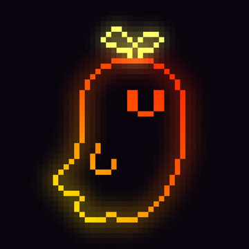 A pixel art rendering of a glowing orange-yellow ring or circular object with small protrusions on top, set against a dark background.