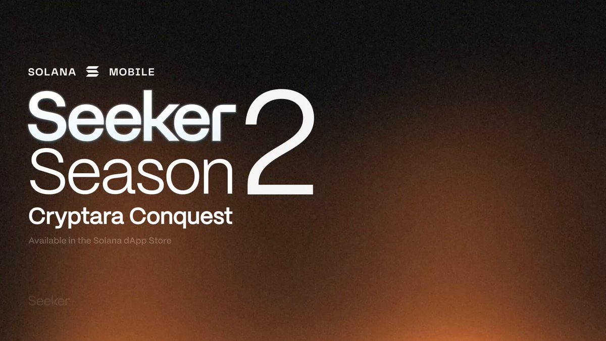 The image features a poster for the TV show "Seeker Season 2". The poster displays the title of the show in white text against an orange background, with the season number "2" written below it. The poster also includes information about the show's release date and how it is available on the Solana dApp Store.
