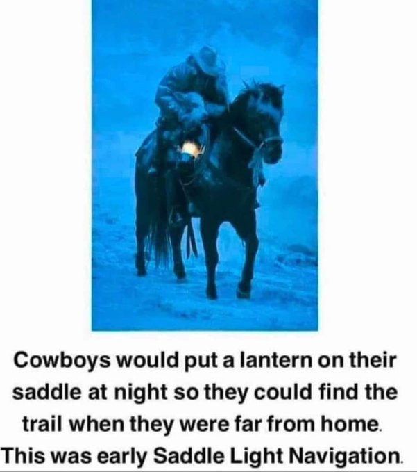 This image features a vintage-style blue-toned photo of a cowboy riding a horse at night with a lantern attached to the saddle. The text describes this as "early Saddle Light Navigation," which serves as a metaphor for the "Keep on moving $BNKR fam" post, suggesting persistence and forward momentum for the $BNKR community.