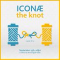A promotional graphic for "ICONE the knot" event displayed on "2024.07.04" features an illustration of blue and yellow spools of thread tied together with a red string.