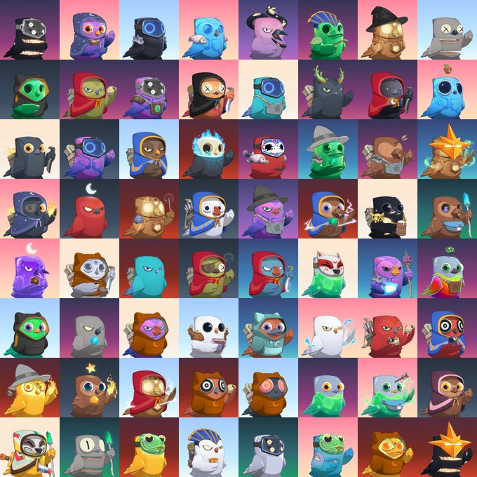 The image displays a grid of colorful, quirky NFT-style bird character avatars, aligning with the post's anticipation of an upcoming MythicBirbs activation. The diverse collection of stylized, mythical-looking birds represents the type of unique digital assets that may be featured in the teased event.