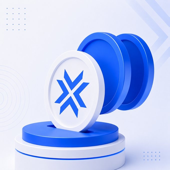 A stack of blue and white 3D coins featuring the LCX logo with a star symbol sits on a pedestal, with the front coin angled to display the branding, symbolizing growth and expansion of the $LCX Token. The image visually reinforces the post's message of ongoing development and upcoming utility enhancements for the token.