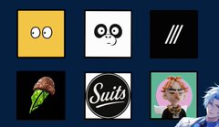 A grid of six square icons on a dark background, including '99', 'Suits', and character avatars.