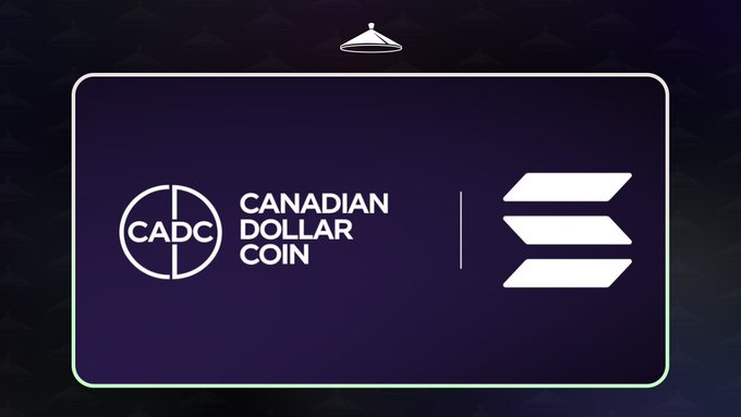 The image features a purple square with white text that reads "Canadian Dollar Coin" and "Solana now has the Canadian dollar onchain!". The background of the image is black, which contrasts with the white text. In the top right corner of the image, there's a small white logo for "@LoonFinance".