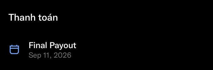 A dark screen displaying 'Thanh toán' (Vietnamese for 'Payment') with a 'Final Payout' entry dated Sep 11, 2026.