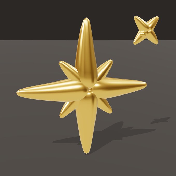 A 3D render of golden star-shaped objects on a dark gray background.