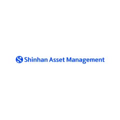 The image displays the Shinhan Asset Management logo in blue text with a stylized "S" emblem on the left, set against a plain white background. This branding corresponds to the announcement of Shinhan Asset Management's partnership with Plume to pilot a tokenized won-denominated ultra-short-term bond fund benchmarked against BlackRock's BUIDL.
