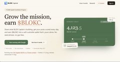 A digital advertisement for BLOK CAPITAL featuring the headline "Grow the mission, earn $BLOK" and a financial dashboard display showing a portfolio value of "4,123.5," visually supporting the post's message about a user-controlled Web3 investment platform.