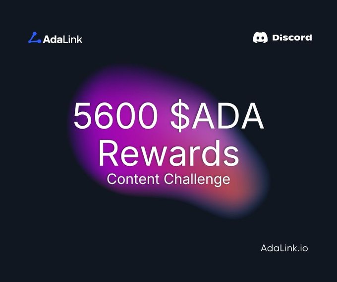The post suggests that there's a content challenge called "AdalinkIO" in which participants need to create content related to Cardano within a given time frame, usually 5 minutes or less. If they do so successfully, they will be rewarded with points and a chance to win a grand prize of $6,600, including content creation gear worth $240,000 in creator-level content like videos, articles, podcasts, ebooks, tutorials, etc., as well as merchandise such as t-shirts or video games. The post is set on Discord, where the participants can communicate and engage with one another while working on their content pieces.