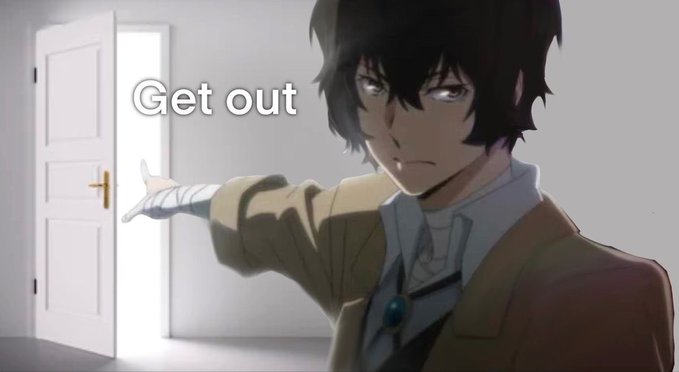 The image shows an anime character (resembling Osomatsu from Oshi no Ko's style) pointing toward it with the caption "Get out," expressing the user's dismissive reaction to the ZEC NFT. The meme humorously conveys their rejection of the questionable NFT project mentioned in the post.