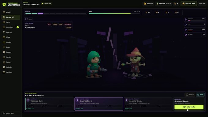 A screenshot of the "The Machines" game lobby on the Wallachia blockchain, showing characters "VASIL" and "CHAMPIGN" waiting in a "WAITING" room.