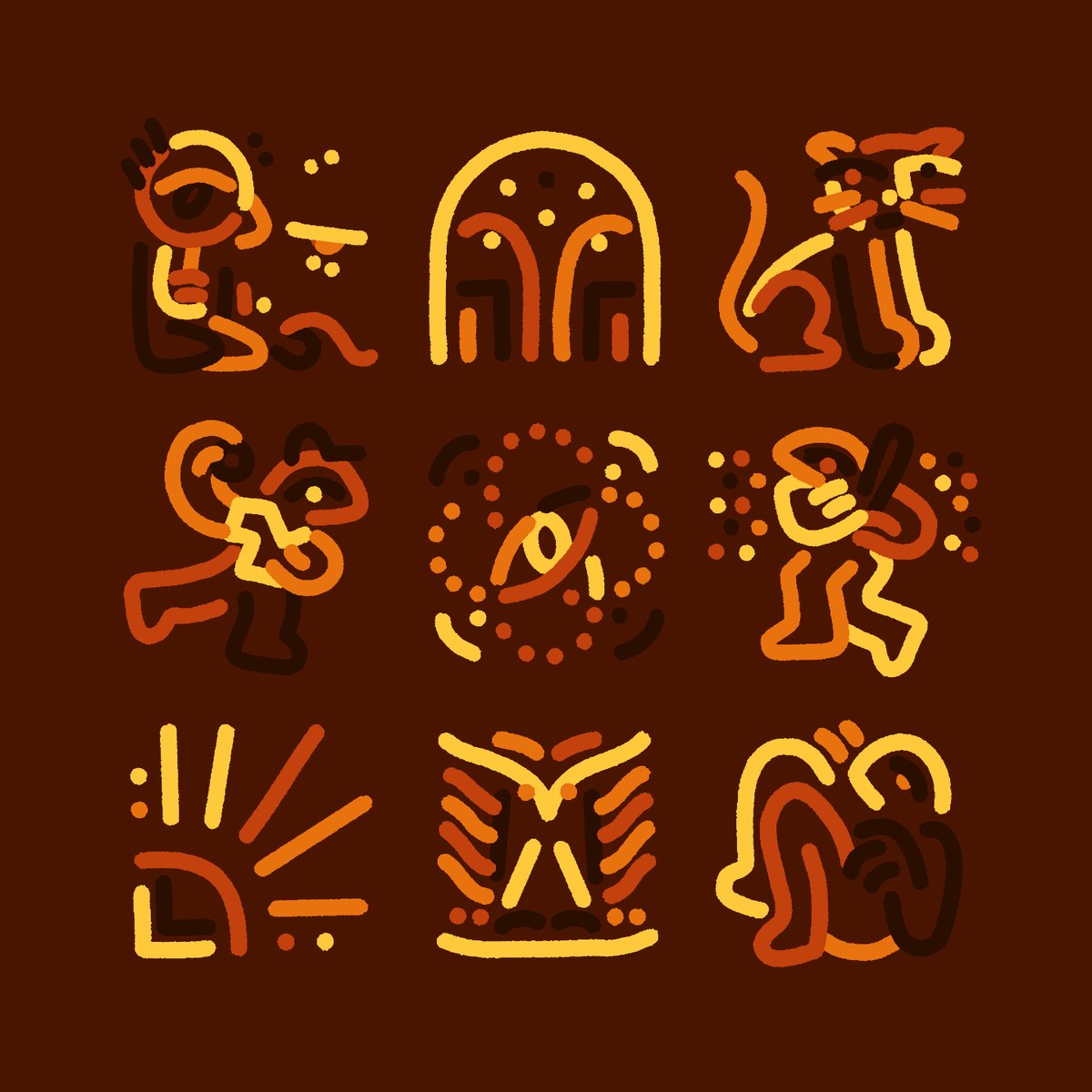 The image features a collection of nine different illustrations, each with unique designs and colors. The illustrations include various characters such as a man, cat, bird, and other animals. Some of these characters are depicted in a cartoon style, while others have more realistic drawings. The illustrations are arranged in a square format on the image, showcasing their diversity and creativity.