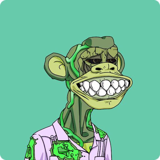 The image features a cartoon monkey wearing a purple shirt, standing against a green background. The monkey has a big smile on its face with white teeth, giving off an impression of happiness or amusement. The caption below the image reads "All in on kramrogNL so please give them a welcome to the best club, the bored ape yacht club". This suggests that the cartoon monkey is part of a themed event or gathering related to the club's name.