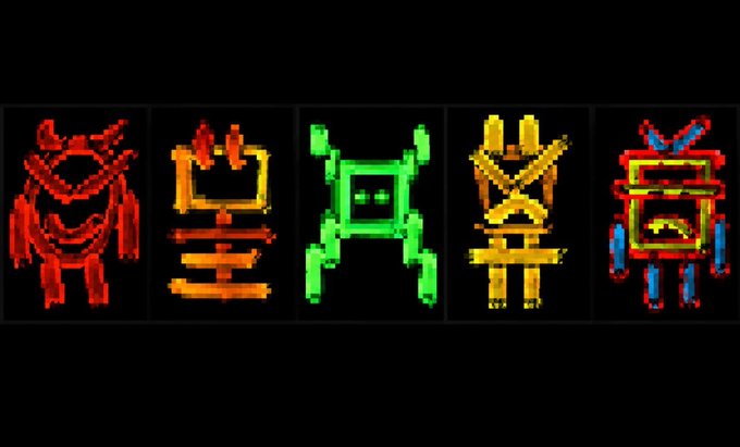 Five pixel-art robot characters in red, green, gold, and a multicolored design are displayed against a black background, aligning with the "Naughty Robots: Through the Pixel Looking Glass" collection announcement from MetaSharks NFT.