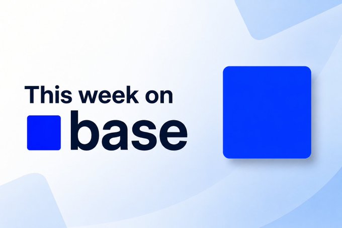 A promotional graphic with the text 'This week on base' alongside a blue square logo on a light blue and white background.