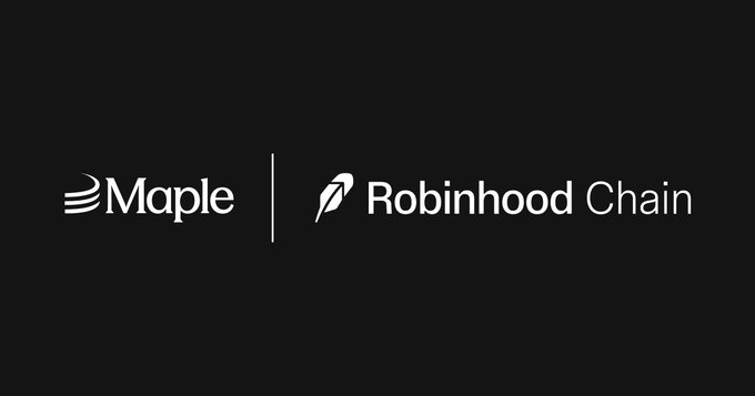 This image displays the logos for Maple and Robinhood Chain, side-by-side, separated by a vertical line, signifying the partnership between the two platforms.