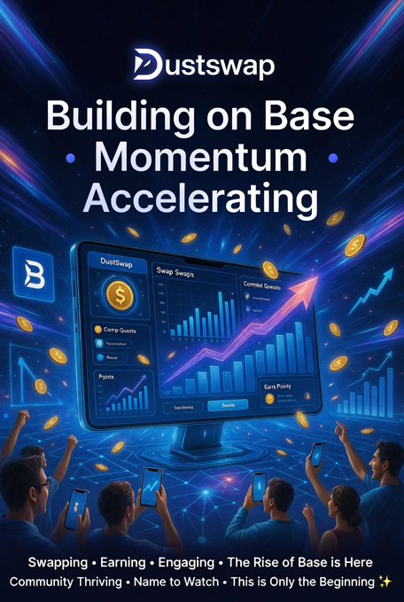 The image features a poster for a cryptocurrency called @base that allows people to quickly swap their digital assets or participate in markets at a lower cost than traditional exchanges. In addition to this, users can earn interest on their assets through various trading strategies and engage with other members of the community who share similar interests. The poster emphasizes the importance of @base's low-cost solution for crypto trading and highlights its potential to create massive opportunities for individuals interested in cryptocurrency investments.