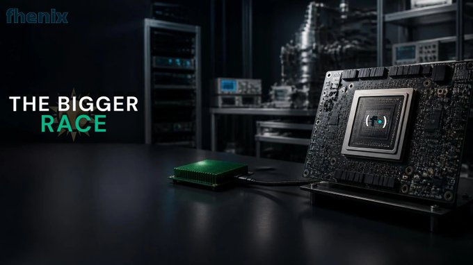 A tech promotional image features a green circuit board and a larger black circuit board with a central chip, with the text "Thenix" and "THE BIGGER RACE" against a dark industrial background.