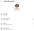 Screenshot of an 'About this account' profile showing the name "Larny" and follower/following counts.