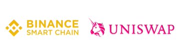 The image displays the Binance Smart Chain and Uniswap logos side by side, visually representing the post's focus on providing liquidity on platforms like BSC through Uniswap.