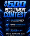 The image is a promotional flyer for a "$500 RECRUITMENT CONTEST" by Clipur, highlighting "UNLIMITED CLIPS" and "TOP 25 HIGHEST VIEWS" with winners announced on August 3rd, noting "CREATE, DISTRIBUTE, EARN, REPEAT." It ties to the post's sentiment by showcasing Clipper's earning potential through its clip-sharing and competition-based reward system.
