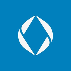 The image features a logo with two white diamond shapes connected by a line, set against a blue background. The text "Starting to think blue is the official color of free money" is written below the logo. The caption above the image reads "ENS Arbitrum Both delivered legendary airdrops".
