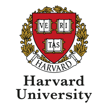 The Harvard University logo featuring a red shield with three open books displaying 'VE RI TAS' and a banner reading 'HARVARD' above the text 'Harvard University'.