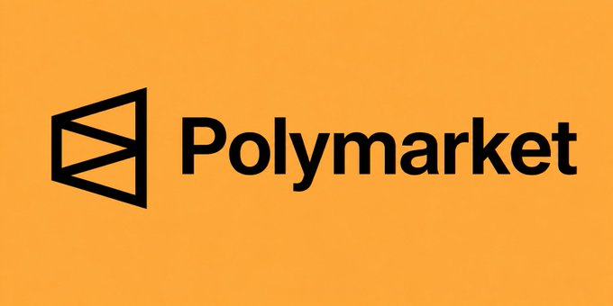 The image displays the Polymarket logo, featuring a black geometric icon resembling a stylized flag or banner next to the company name "Polymarket" in bold text, set against a solid orange background. This branding is relevant to the post's announcement that Polymarket will be launching a POLY token and airdrop in 2026.