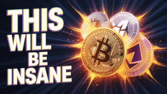 A dramatic YouTube thumbnail featuring the bold text "THIS WILL BE INSANE" alongside glowing renderings of Bitcoin, Solana, XRP, and Ethereum coins, visually reinforcing the video's message about a potential crypto market shift toward altcoins.