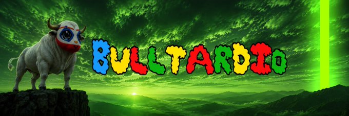 A banner image featuring a claymation-style cow figure on a rocky ledge against a green sky, with the colorful bubble-letter text "BULLTARDIO" and Japanese characters "すたー☆" on the right.