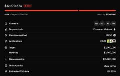 A dark-themed financial trading interface showing a balance of $12,270,514, including fields like Market cap, Circulating supply, and Total supply for a token.
